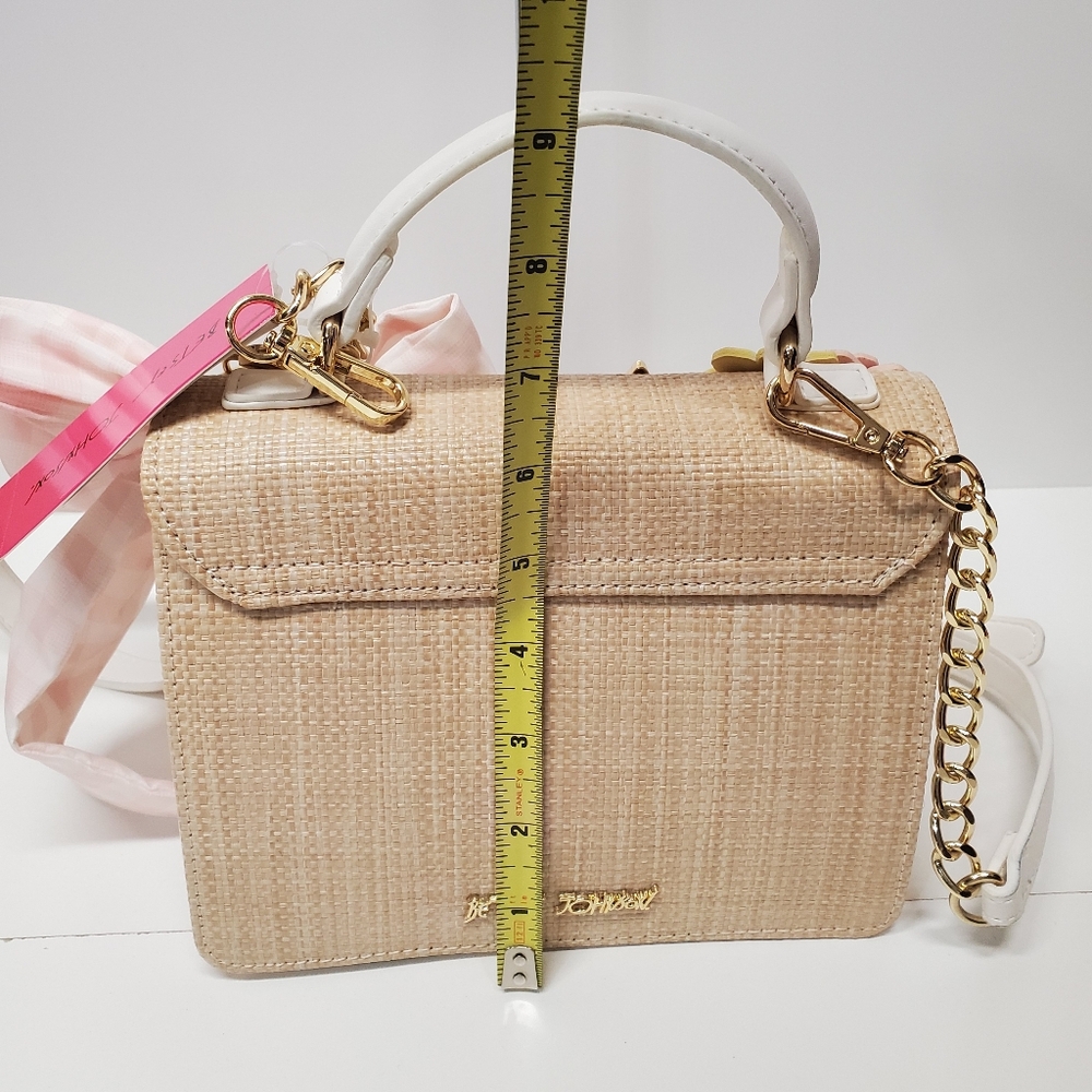 BETSEY JOHNSON XOMYLO2 CROSSBODY Purse Flowers Butterflies Pink Gingham - Picture 5 of 7